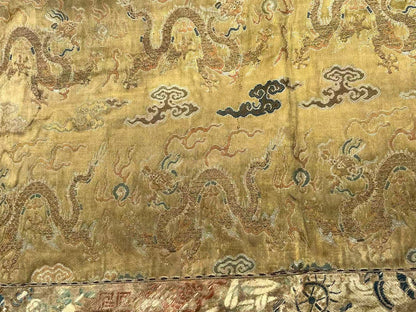 Early Antique Qing Dynasty Chinese Yellow Silk Brocade Panel with Gold Dragons6