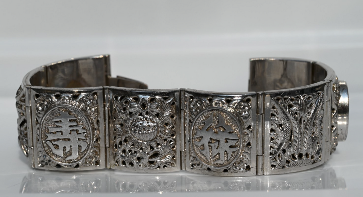 Awesome Chinese Vintage Export Silver Bird Of Paradise Panel Bracelet0