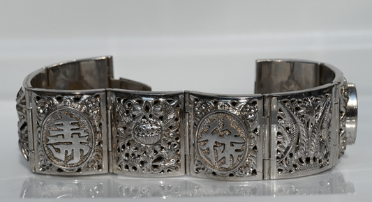 Awesome Chinese Vintage Export Silver Bird Of Paradise Panel Bracelet0