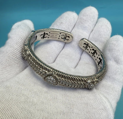 Judith Ripka Sterling Silver Pave Set CZ Heart Hinged Bangle Bracelet4
