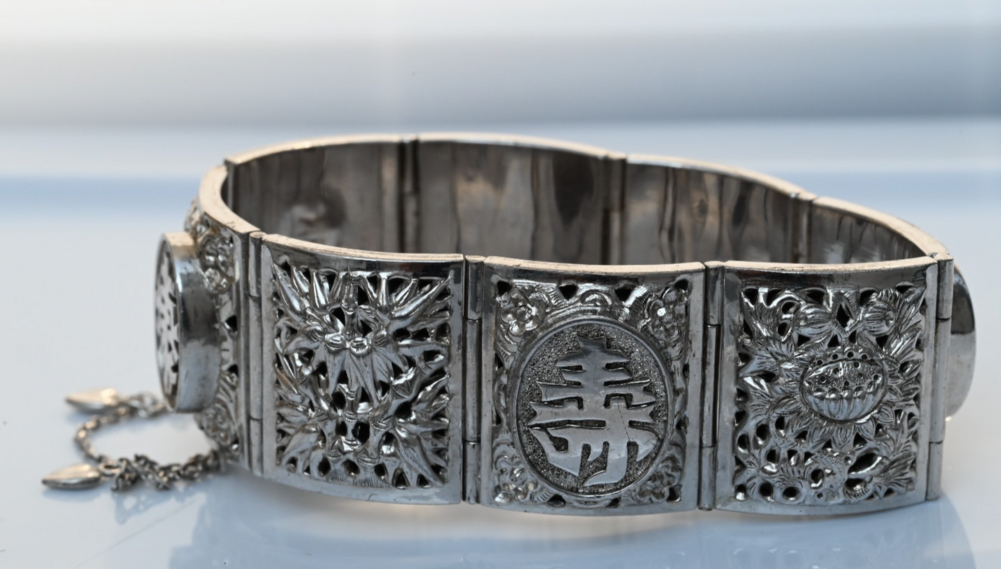 Awesome Chinese Vintage Export Silver Bird Of Paradise Panel Bracelet1
