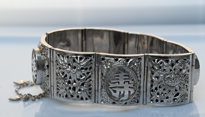 Awesome Chinese Vintage Export Silver Bird Of Paradise Panel Bracelet1