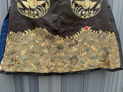 Early Antique Qing Dynasty Chinese Black Silk Embroidery Robe With Crane Birds14