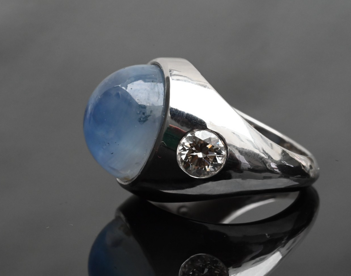 Stunning 22 ct Natural No Heat Blue Star Sapphire 18K White Gold Ring GIA Cert.6