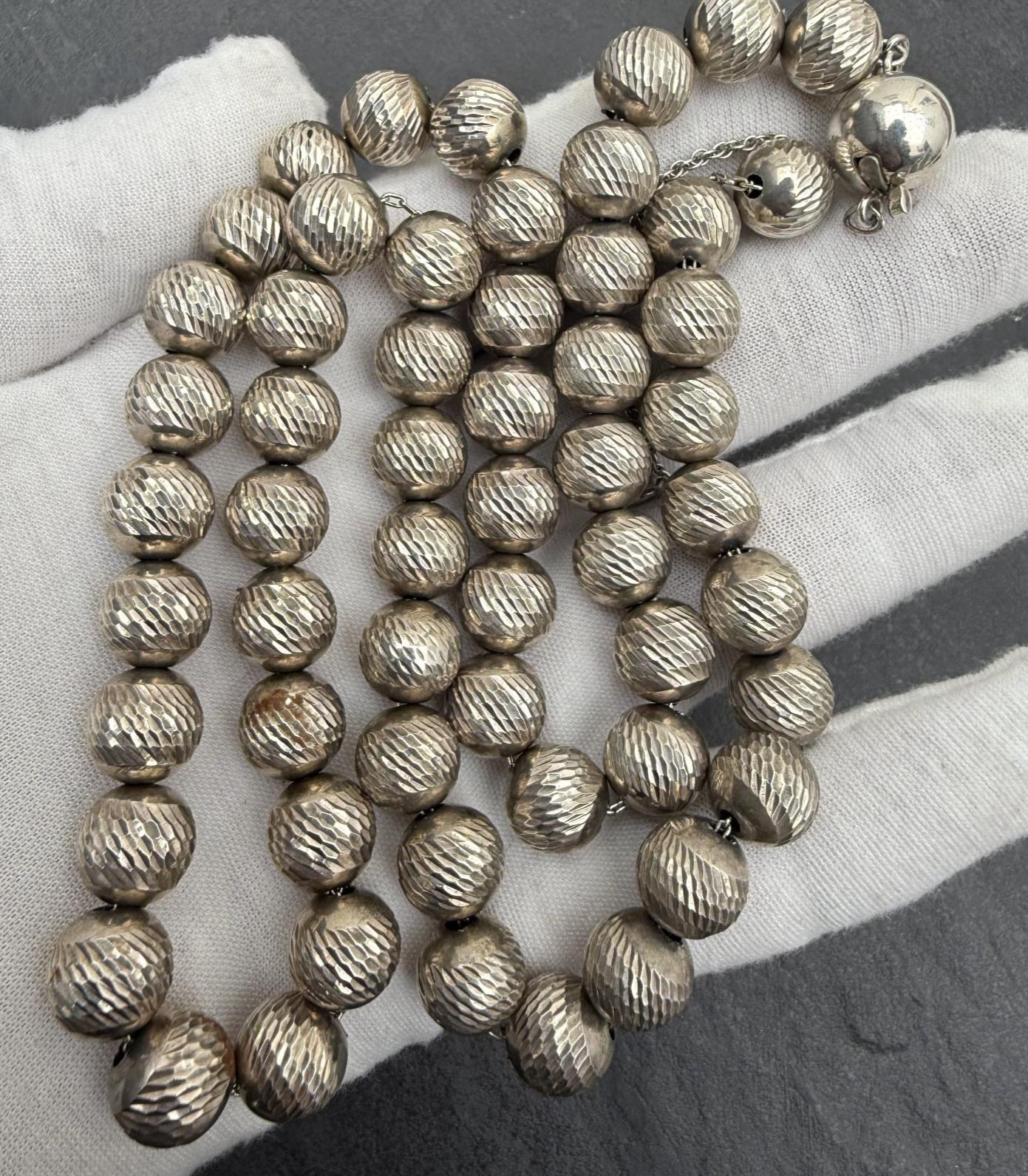 Gorgeous Textured Sterling Silver Beaded Necklace7