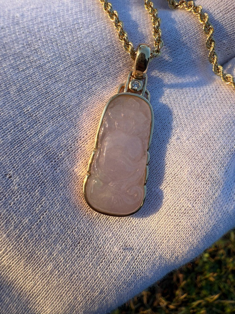 14K Y  Gold Necklace Chinese Carved Light Purple Jadeite Jade Pendant w/ Diamond4