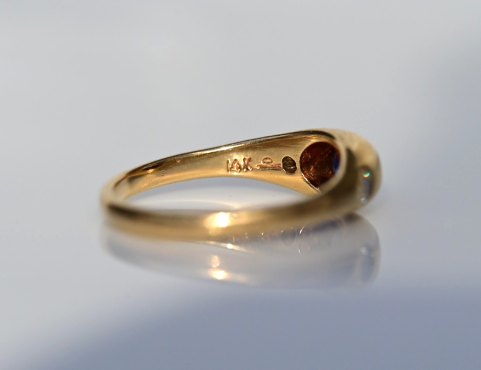 Fantastic Antique Natural Sapphire & Diamonds Gypsy Ring in 14K Yellow Gold3
