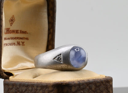 Art Deco 7.5 ct Blue Star Sapphire Cabochon Platinum Ring With Diamond Accents1