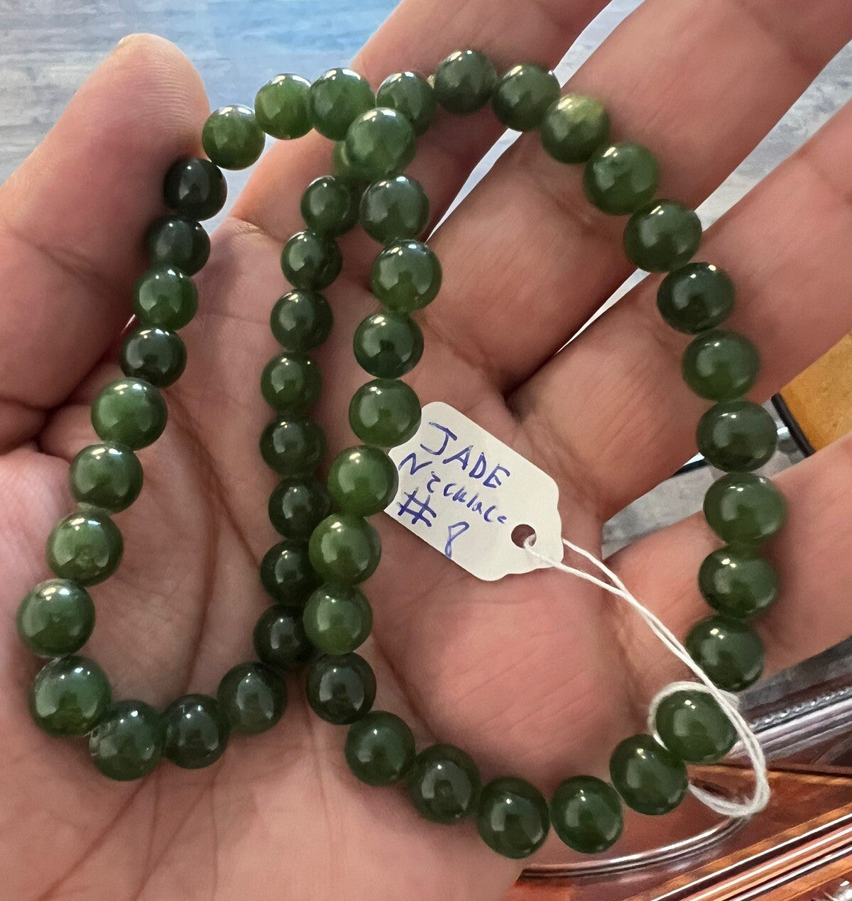 Gorgeous Antique / Vintage Spinach Natural Green Jade Beaded Necklace10
