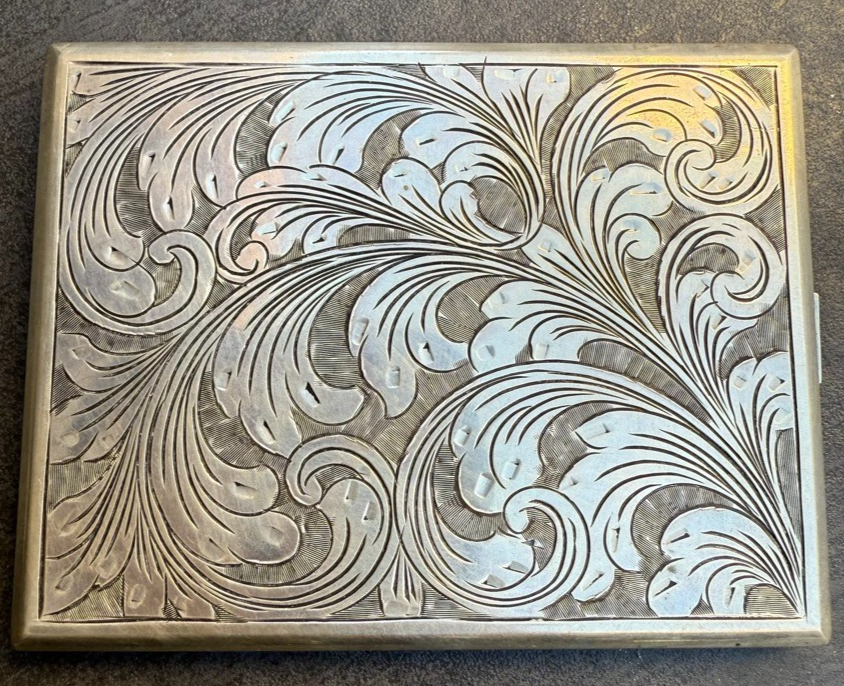 Amazing Antique 20th Century Etched .800/1000 Silver Cigarette / Card Holder1