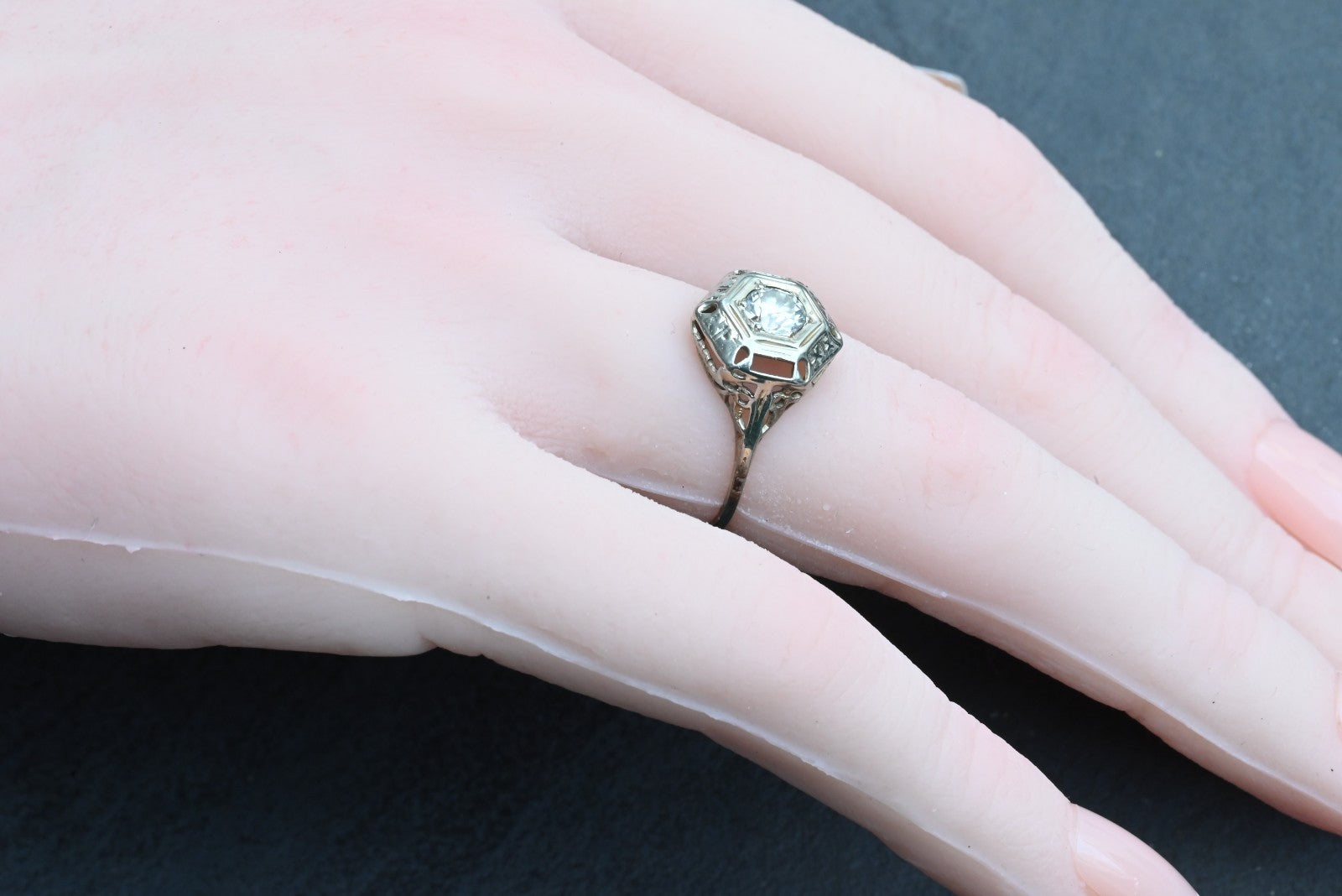 Gorgeous Antique Art Deco Period 14K White Gold Ring with .30 ct Natural Diamond0