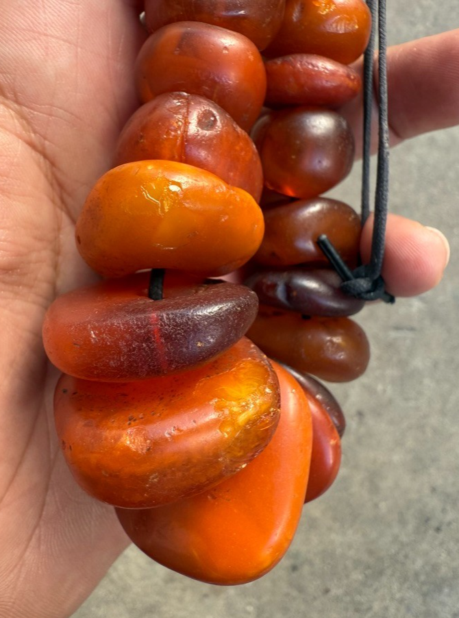 Large Antique Middle Eastern Baltic Butterscotch Amber Beaded Necklace 118 Gram1