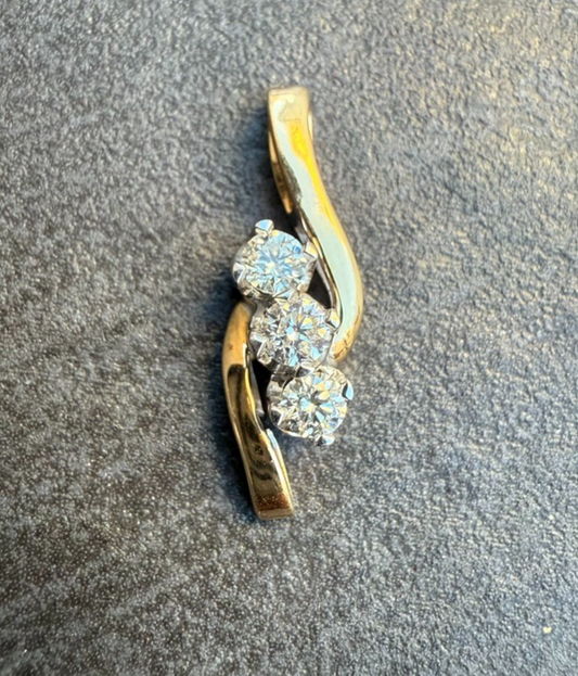 Beautiful 3 Natural Diamond Bypass Pendant In 14k Yellow Gold0