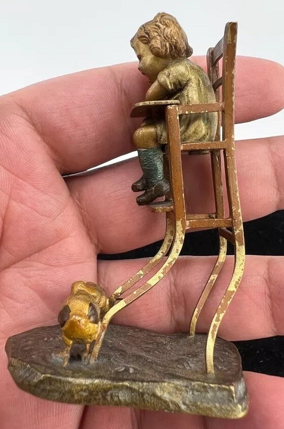 Unique Antique Austrian Vienna Bergmann Bronze Figure of Toddler & Baby Chicks1