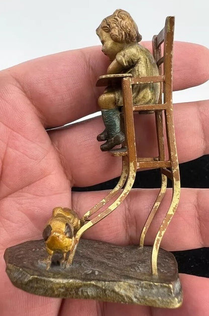 Unique Antique Austrian Vienna Bergmann Bronze Figure of Toddler & Baby Chicks1