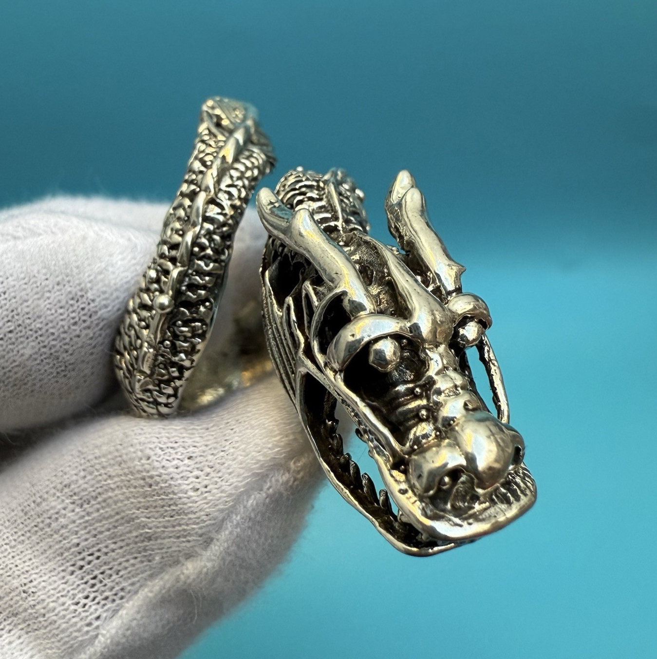 Wonderful Vintage Chinese / Japanese Sterling Silver Dragon Ring7