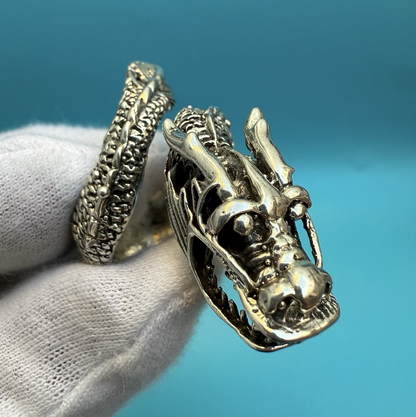 Wonderful Vintage Chinese / Japanese Sterling Silver Dragon Ring7