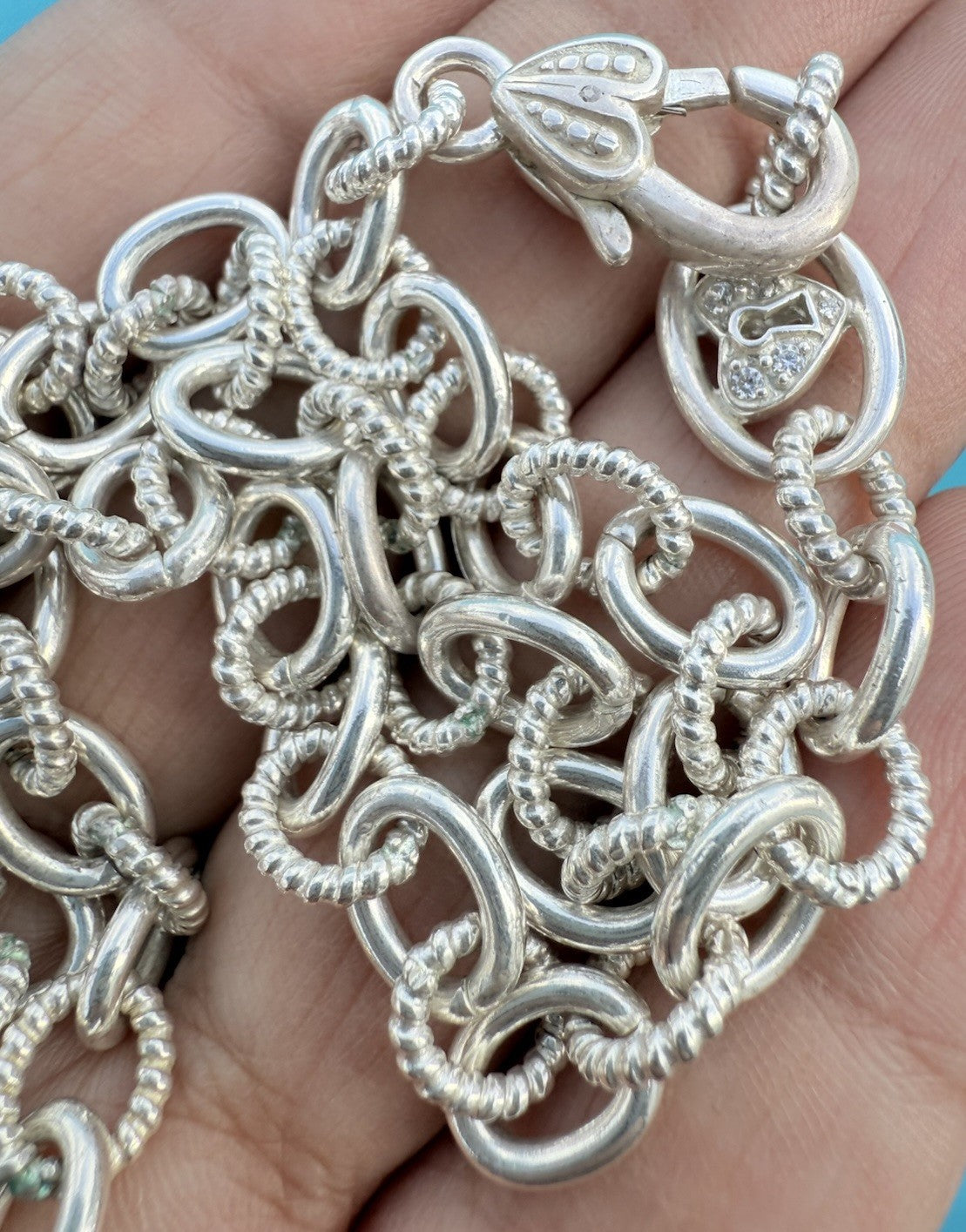 Genuine Judith Ripka Sterling Silver Textured Link Chain Necklace5