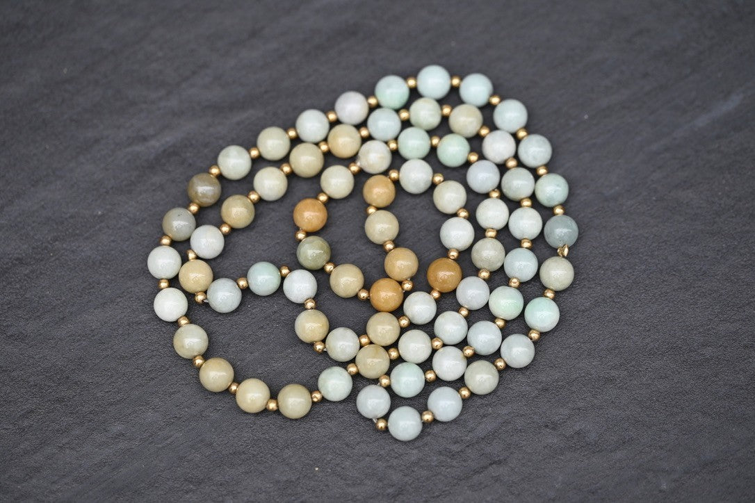 Lovely Chinese Multi Colored Natural Jade Beaded Necklace With 14k Gold Spacers5