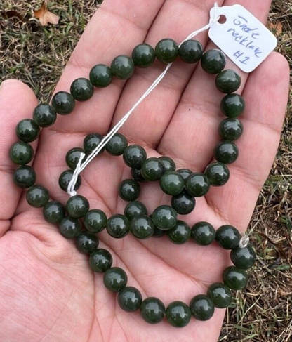 Beautiful Antique / Vintage Spinach Natural Green Jade Beaded Necklace14