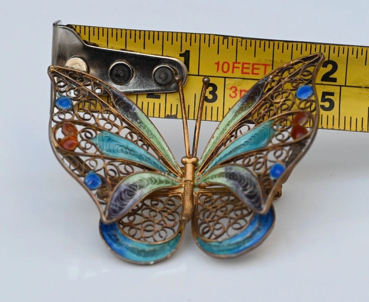 Gorgeous Gold Gilt 800 Silver Enameled Butterfly Brooch / Pin6