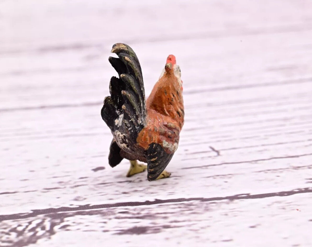 Original 1900s Antique Austrian Vienna Cold Painted Bronze of Tiny Rooster8