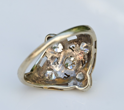 Exquisite Geometric Open Filigree Art Deco Old European Cut Diamond Cluster Ring10