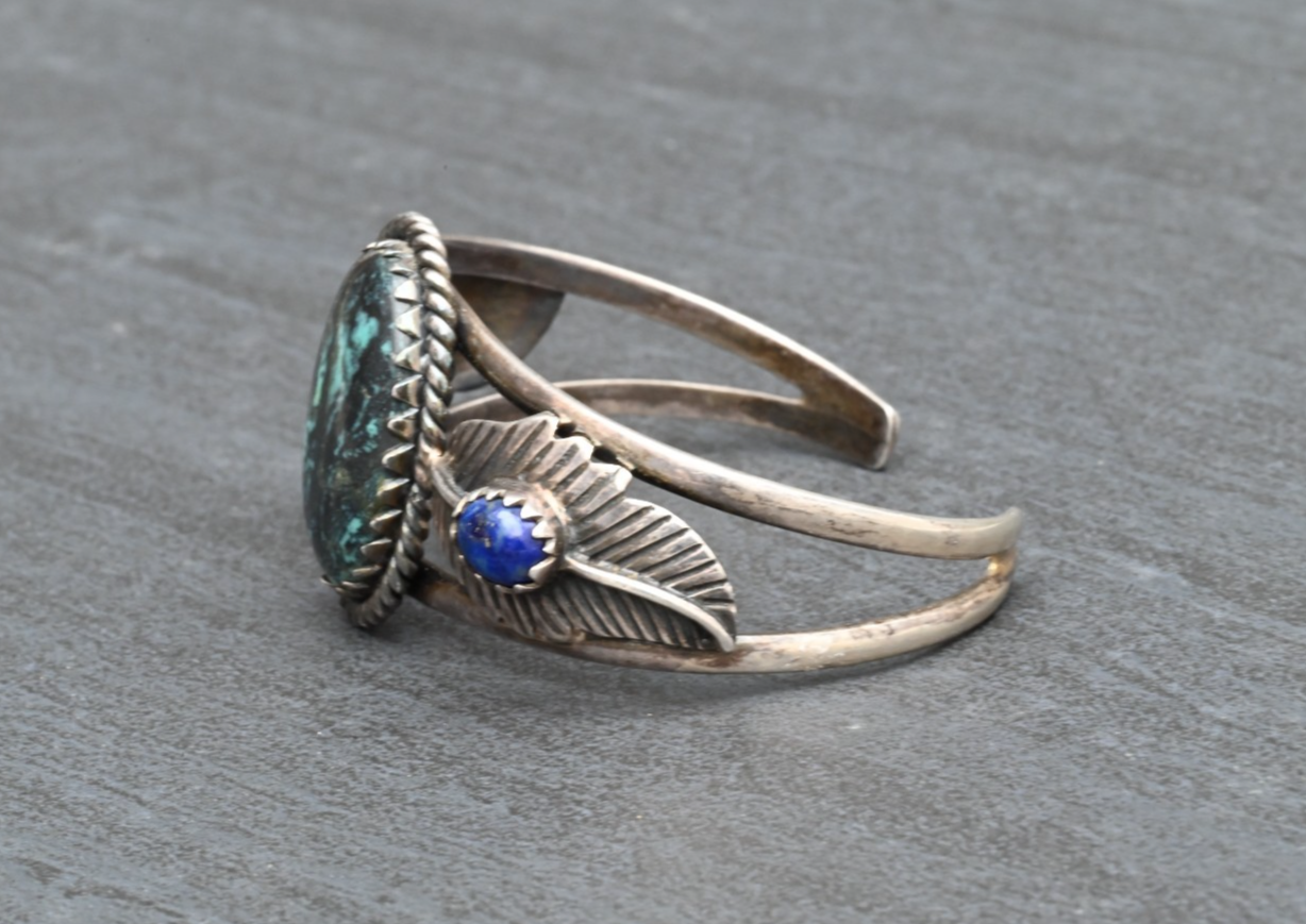 Amazing Southwestern Sterling Silver Cuff Bracelet with Turquoise & Lapis1