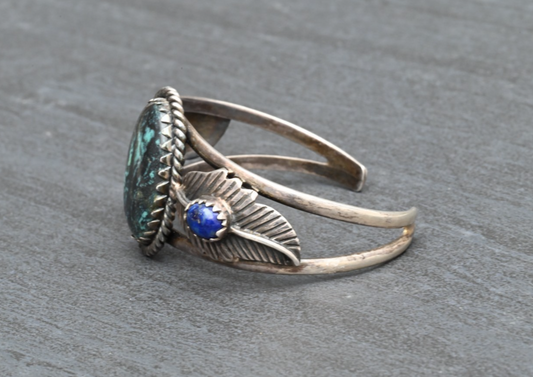 Amazing Southwestern Sterling Silver Cuff Bracelet with Turquoise & Lapis1