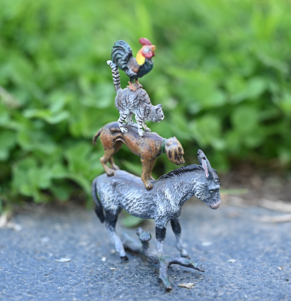 Austrian Vienna Cold Painted Bronze Figural Group of "Bremen Town Musicians"3