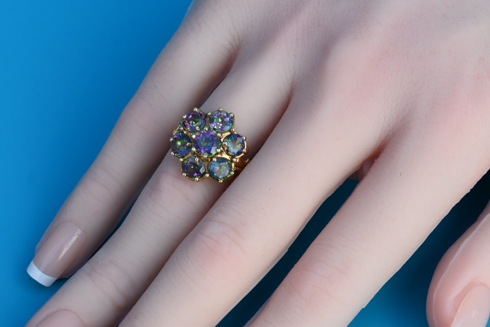 Gorgeous Mystic Fire Topaz Gemstone Floral Design 10K Yellow Gold Ring0