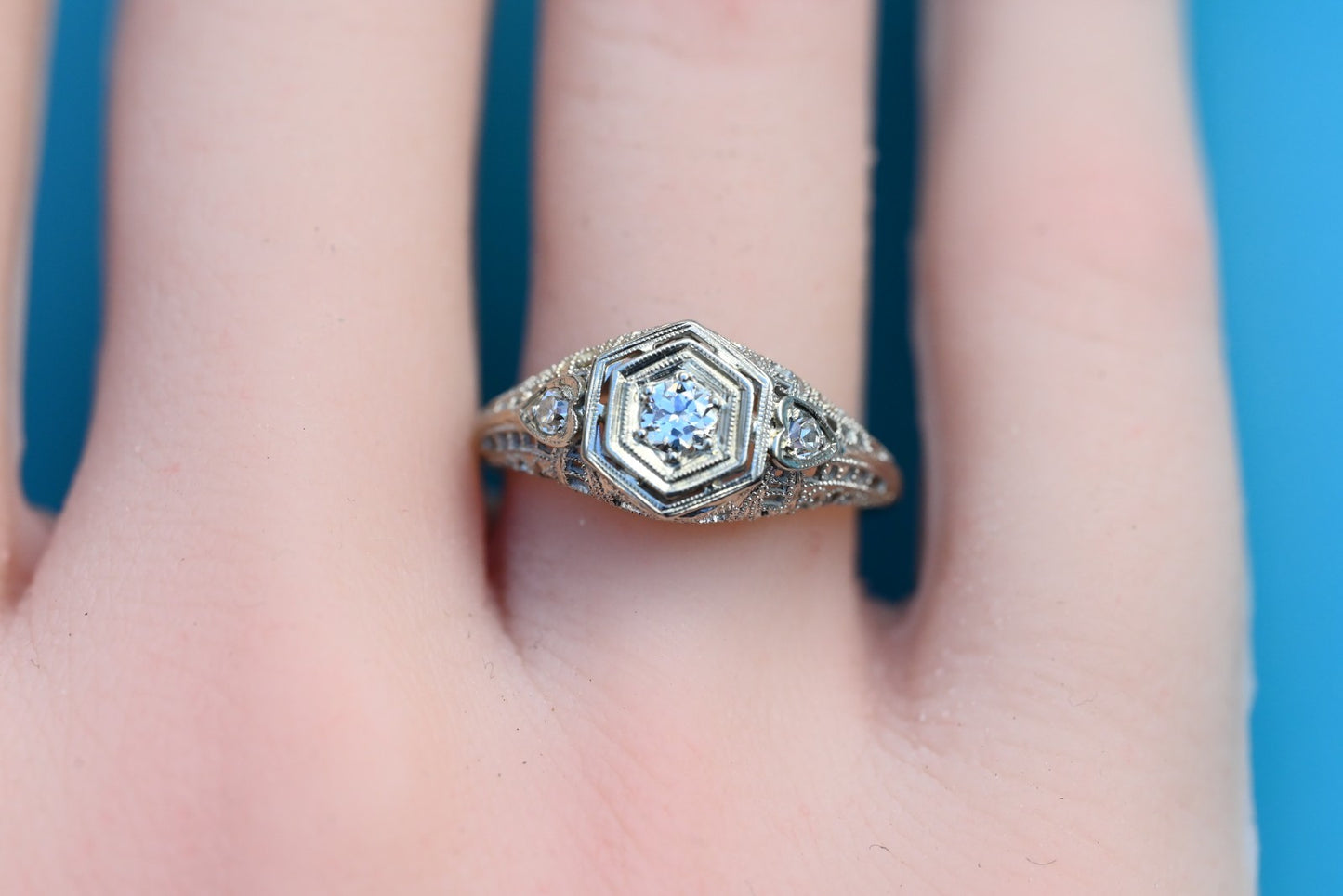Amazing Antique Art Deco 1900s Diamonds & 18k White Gold Heart Design Ring 1