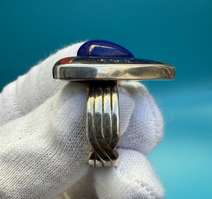 Exquisite Signed Native American Shield Ring w, Lapis & Coral Inlay 4