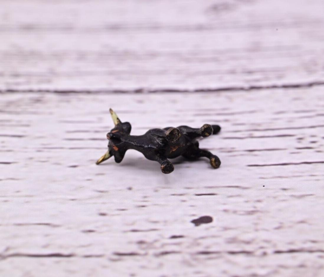 Antique Austrian Vienna Cold Painted Bronze Figure of Super Tiny Black Bull7