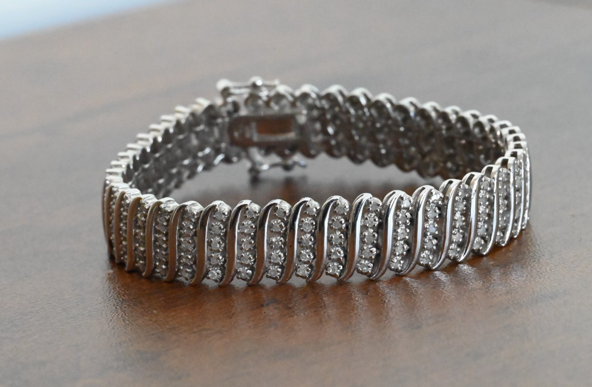 Unique Vintage Sterling Silver Bracelet with 2 CTTW Natural Diamonds2
