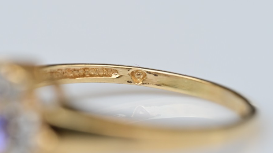 High Quality Natural Tanzanite with Halo of Diamonds set in 14K Yellow Gold Ring3