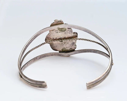 Vintage Signed Sterling Silver 925 Native American Green Malachite Cuff Bracelet3
