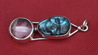 Stunning Sterling Silver Southwest Jewelers Loupe W/ Labradorite Skull0