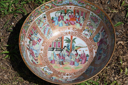 Genuine Chinese Antique 19th C. Hand Painted Rose Medallion Porcelain Punch Bowl15