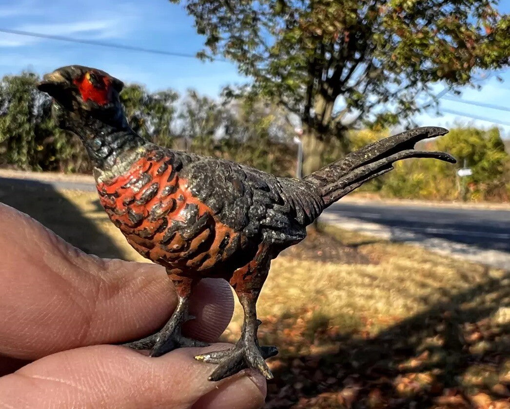 Antique Austrian Vienna Cold Painted Bronze Figure of Ring Neck Pheasant4