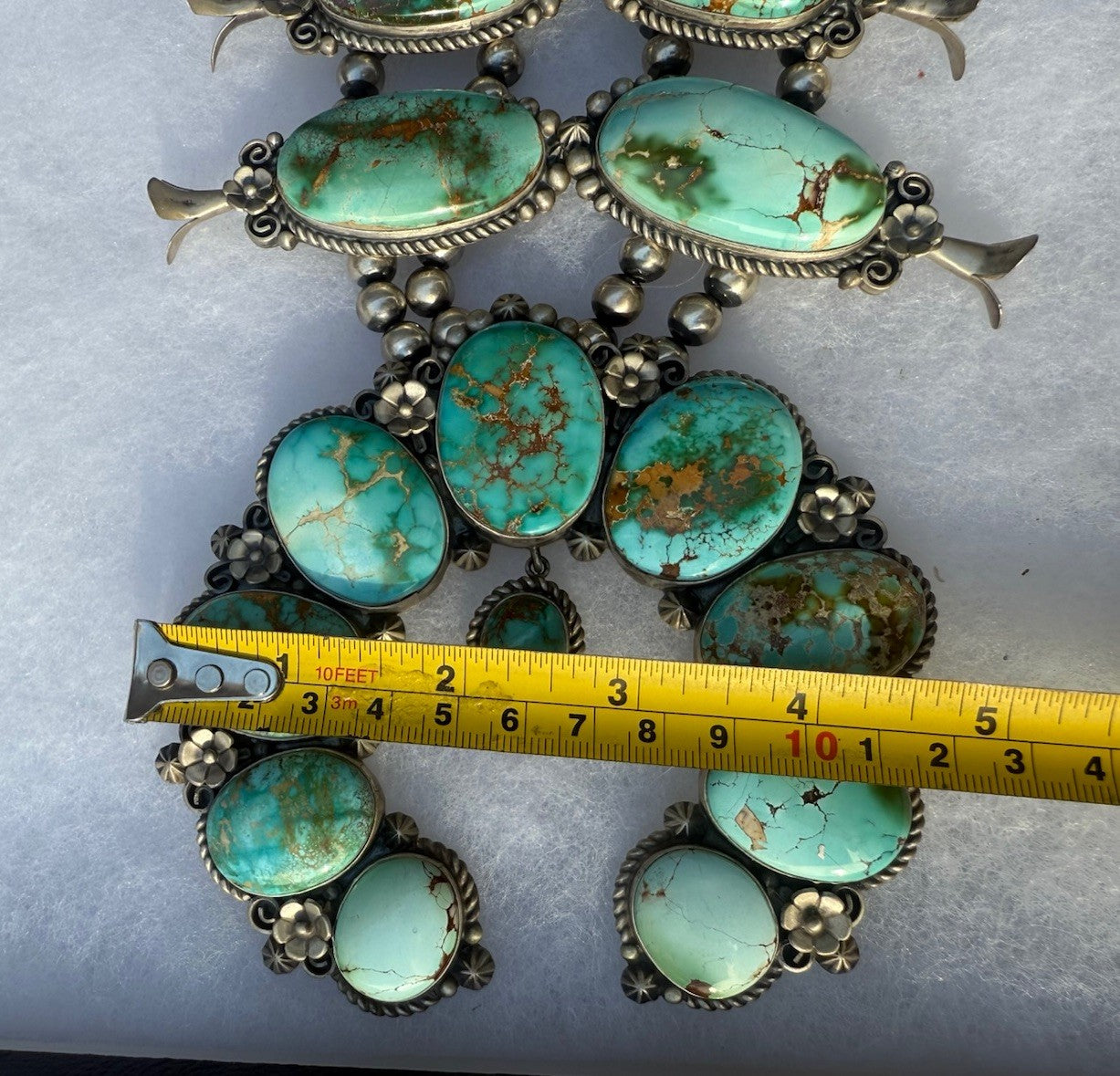 Native American Turquoise &Sterling Squash Blossom Jewelry Set By Maynard Garcia19