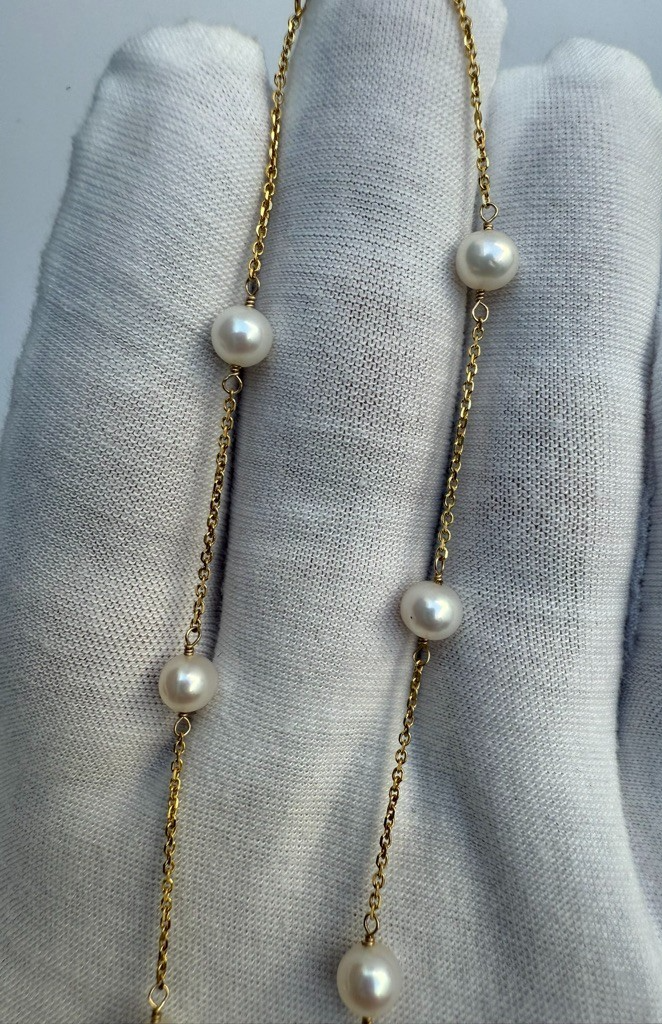 Elegant yet Simple Cultured Pearl Beaded Necklace w/ 14k Gold Chain5