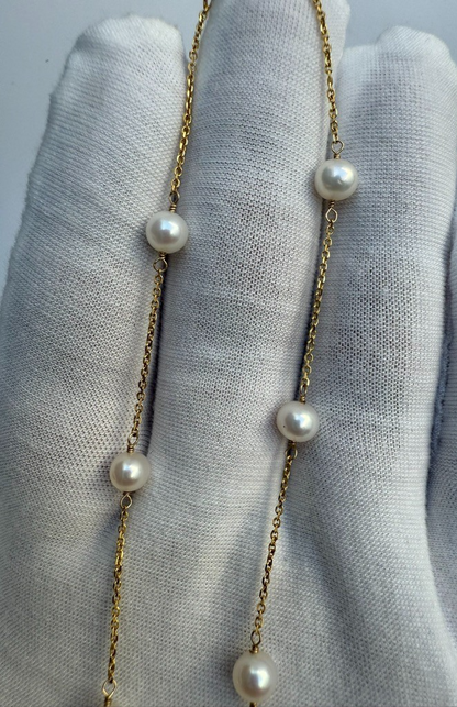 Elegant yet Simple Cultured Pearl Beaded Necklace w/ 14k Gold Chain5