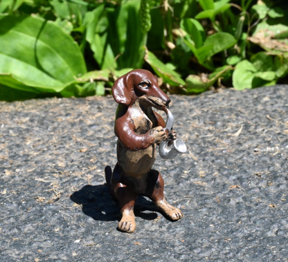 Fritz Bergmann Austrian Vienna Cold Painted Bronze Musical Dachshund w Saxophone0