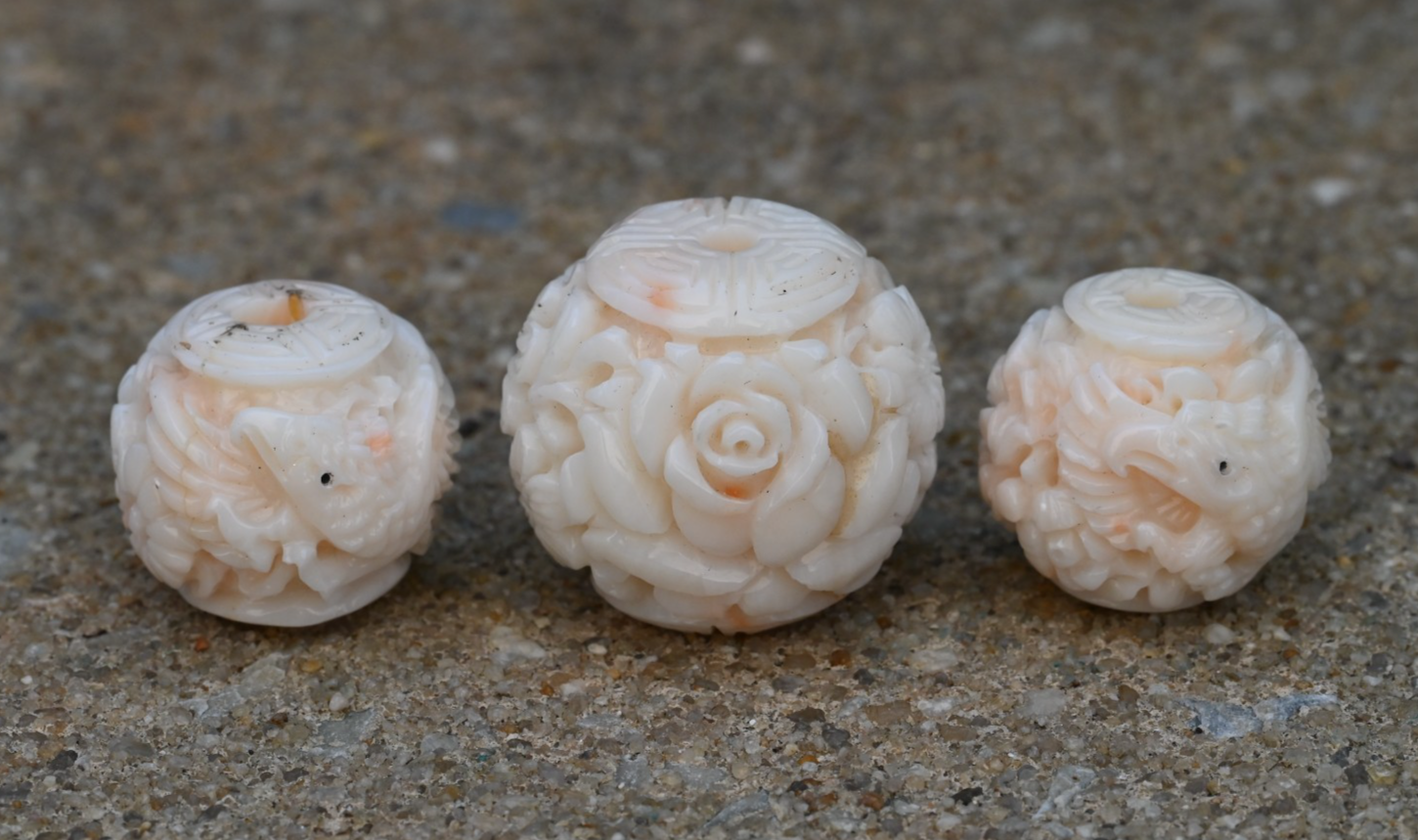 Large Natural Angel Skin Coral Carved Beads Japanese or Chinese9