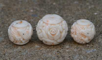 Large Natural Angel Skin Coral Carved Beads Japanese or Chinese9