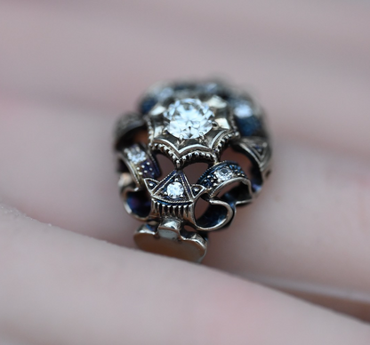 Vintage Art Deco Style Statement Ring 18K Gold .40 ct Center Diamond3