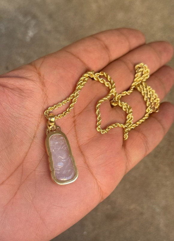 14K Y  Gold Necklace Chinese Carved Light Purple Jadeite Jade Pendant w/ Diamond6