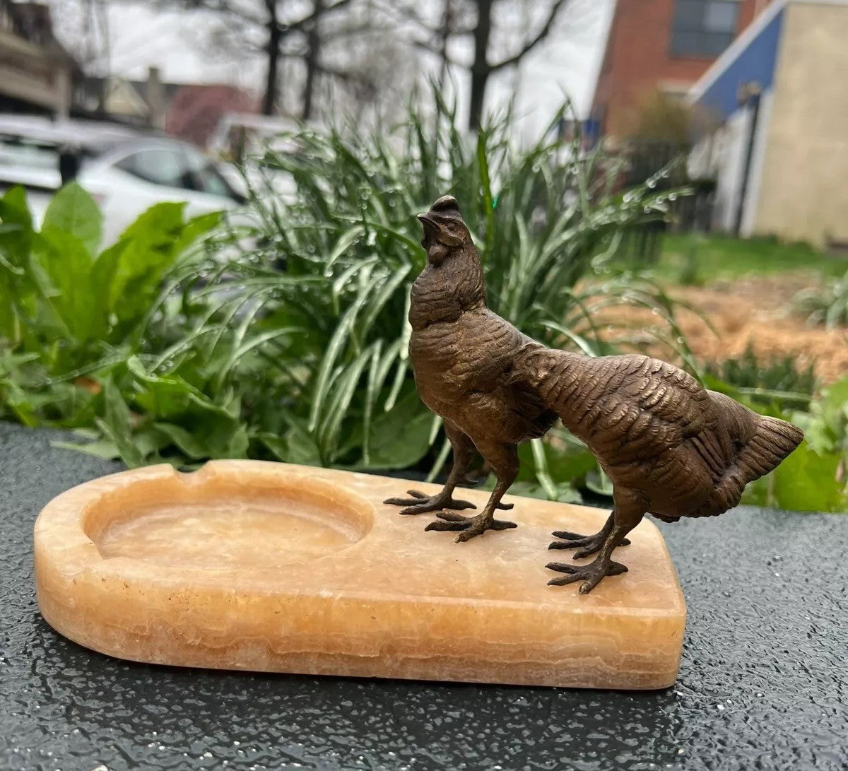 Early 1900s Antique Austrian Vienna Cold Painted Bronze Chickens / Hens Ashtray0