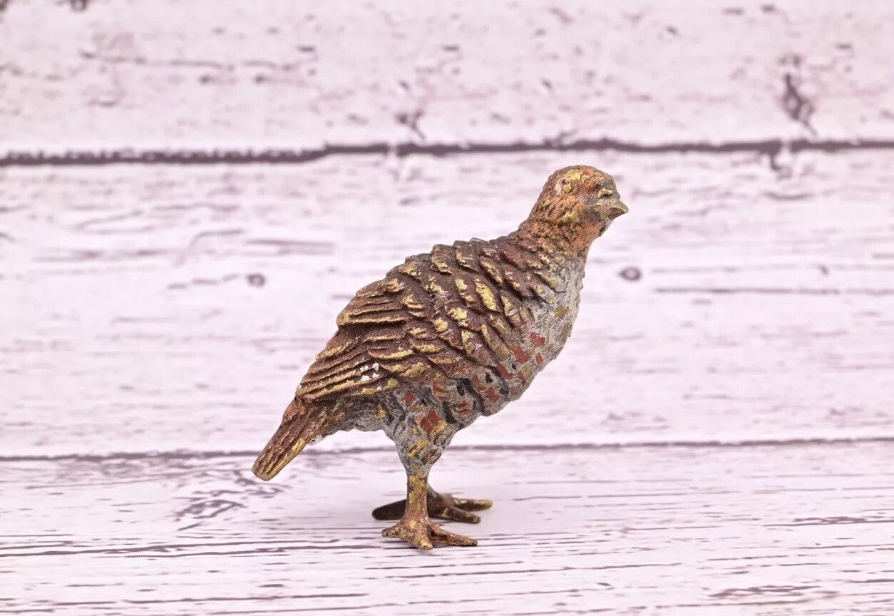 Original Early Antique Austrian Vienna Cold Painted Bronze of Partridge Bird10